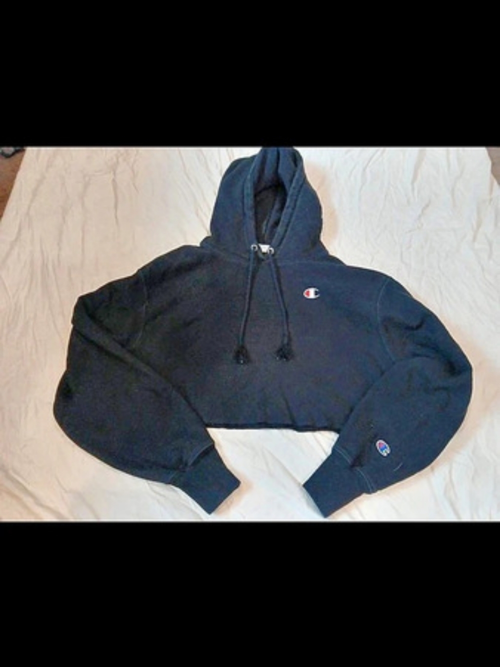 Champion Reverse Weave Cropped Cut Off Hoodie Black Medium